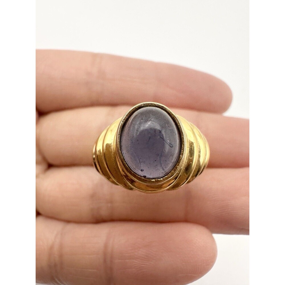 Vintage Espo Sterling Silver Ring Blue Stone Gold Plated Size 7.75